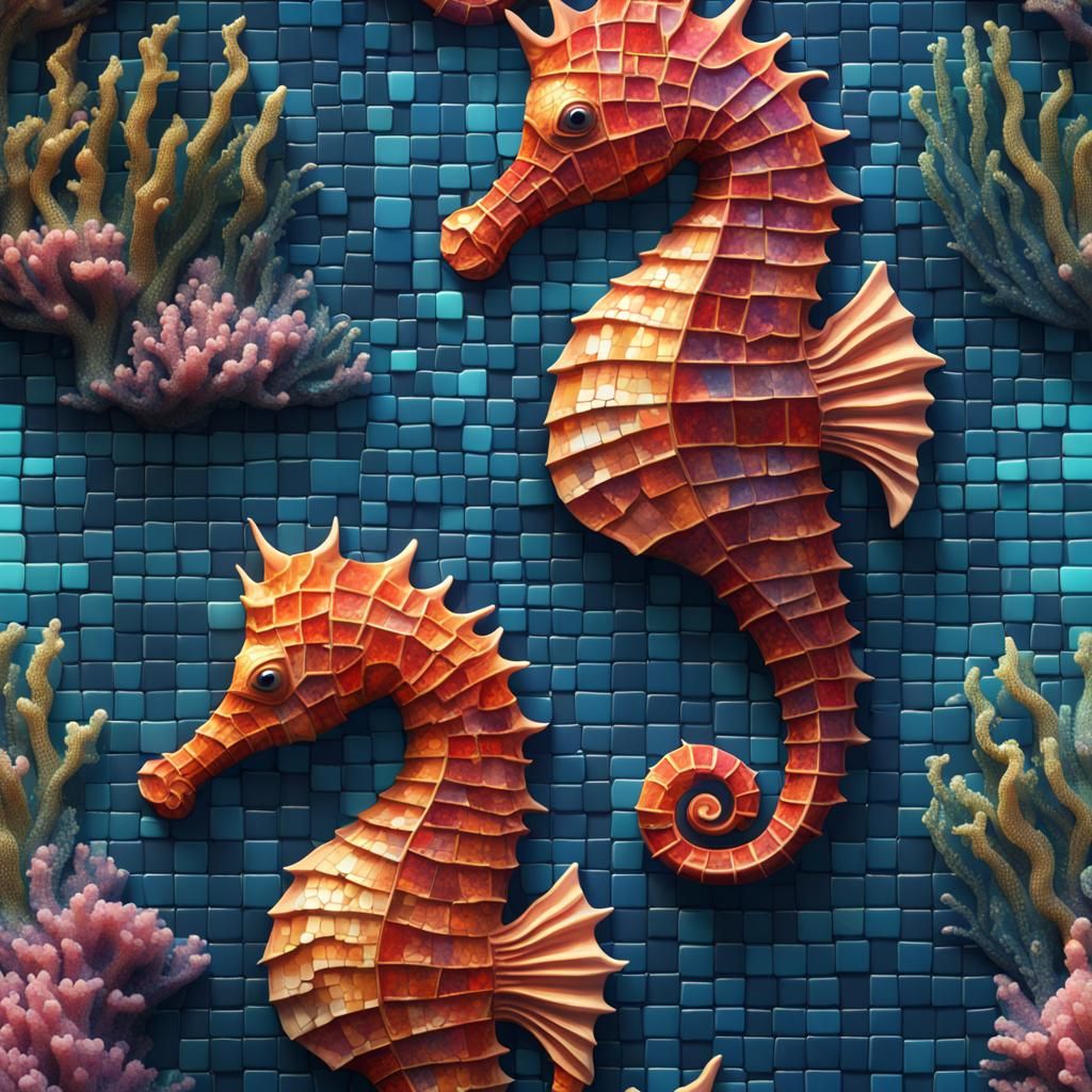 Underwater Seahorse Mosaic Art