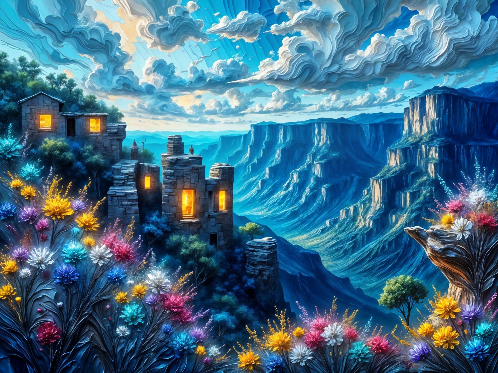 Blue Mountains Sunrise: Impasto Painting of Three Sisters