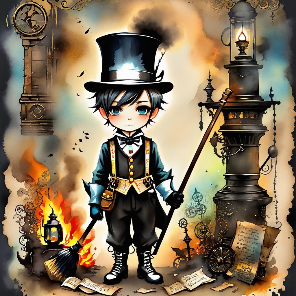 Victorian Chibi Chimney Sweep in Watercolor