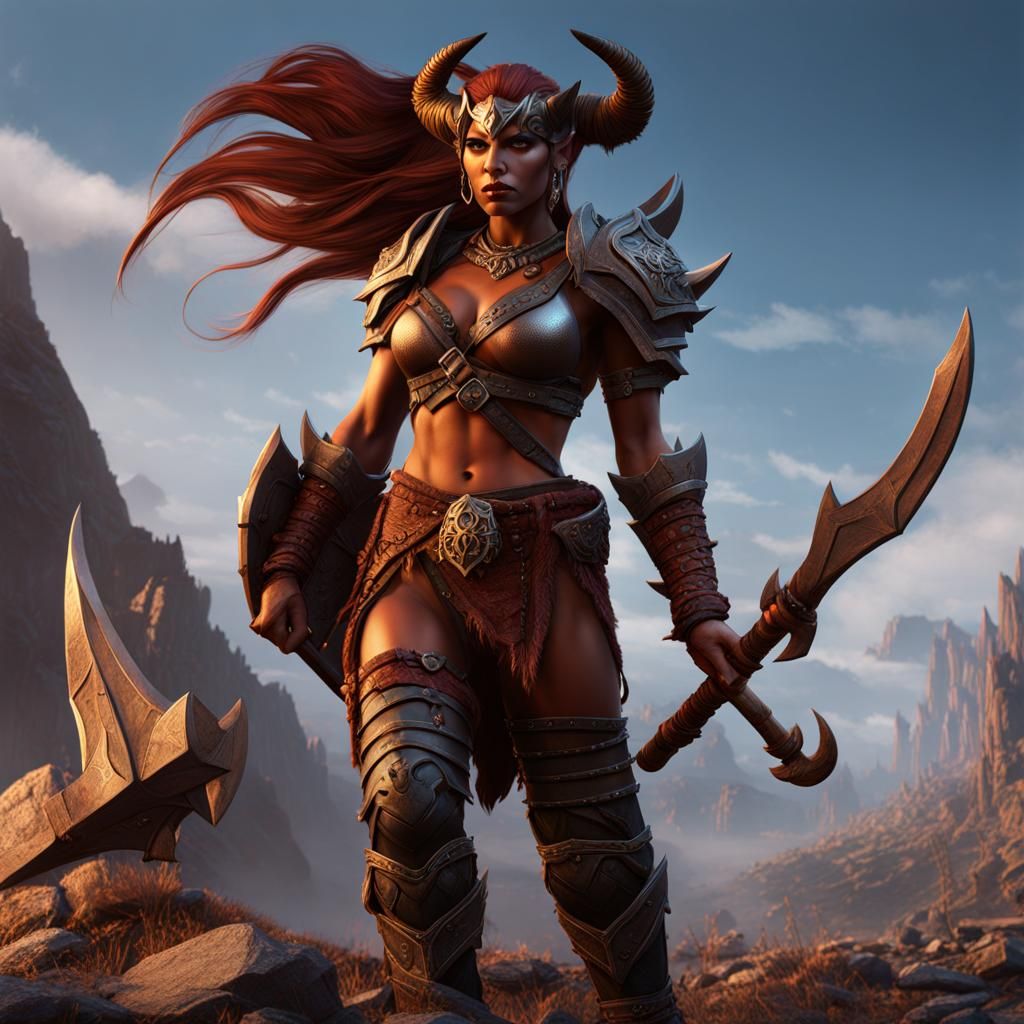 Half-Orc Tiefling Barbarian Concept Art