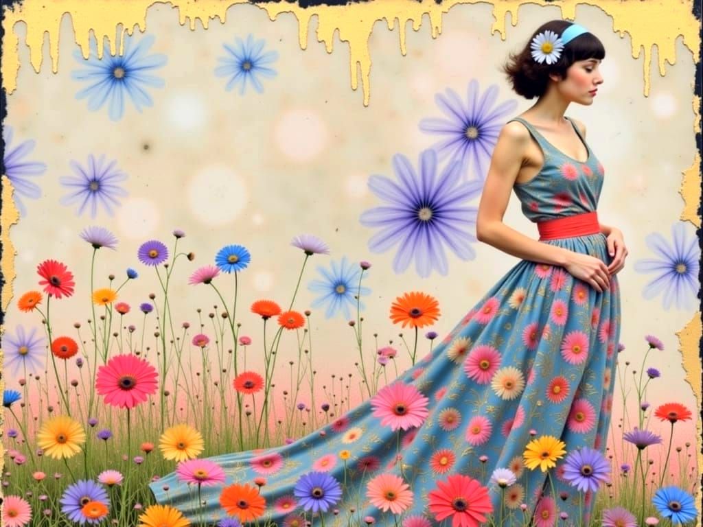 Klimt-Inspired Woman with Floral Abstraction