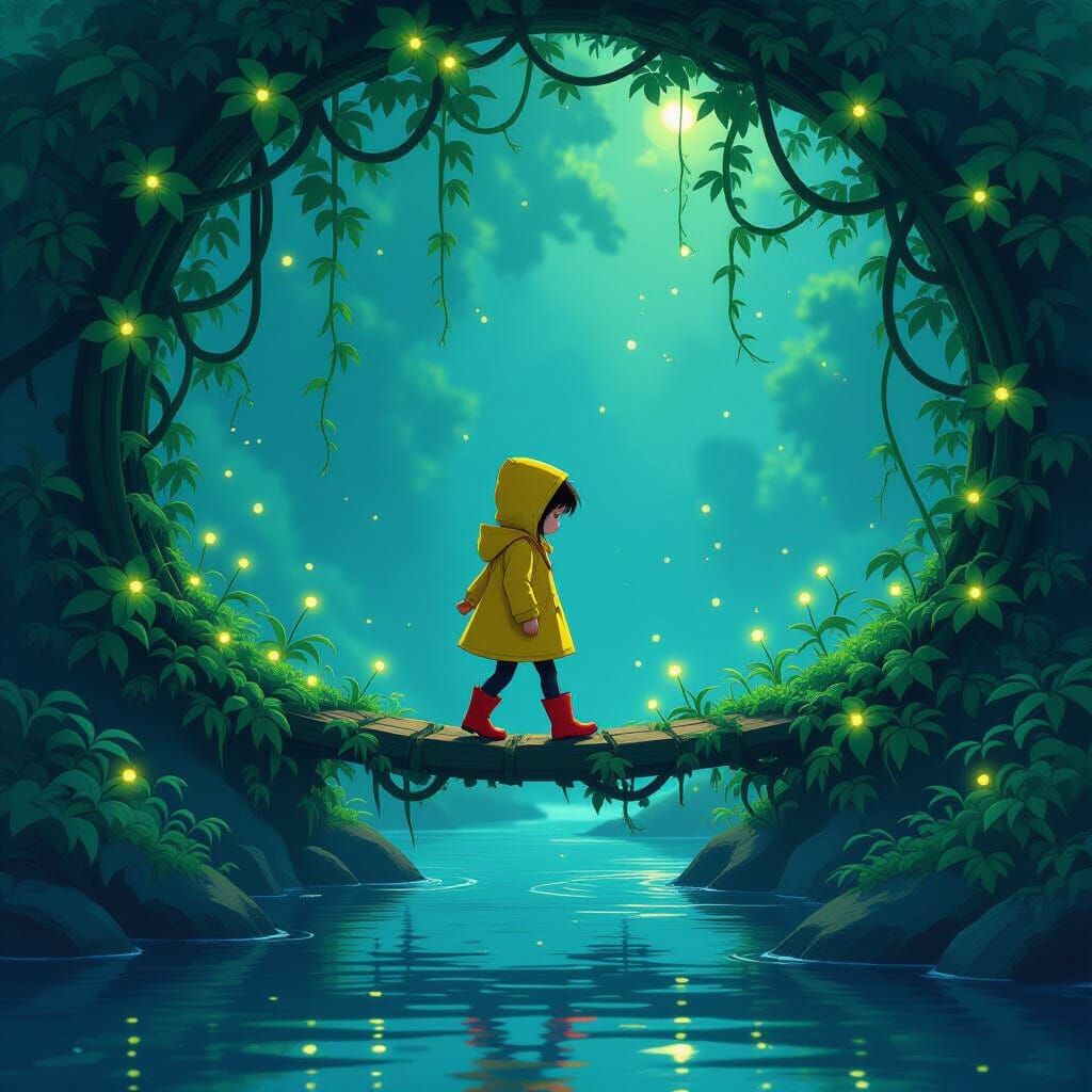 Girl Crosses Chasm on Magical Vine Bridge