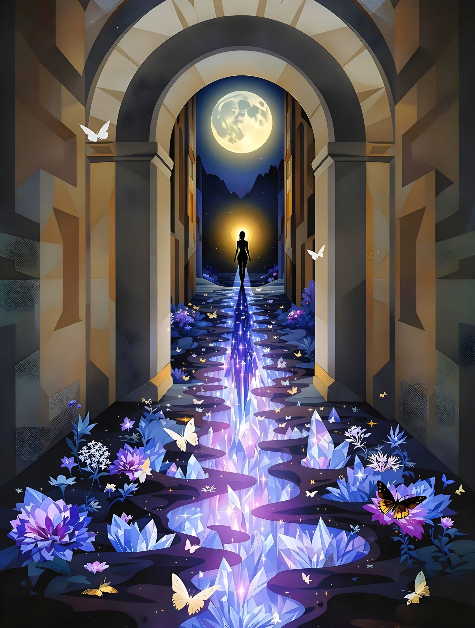 Dreamlike Woman at a Mulberry Threshold