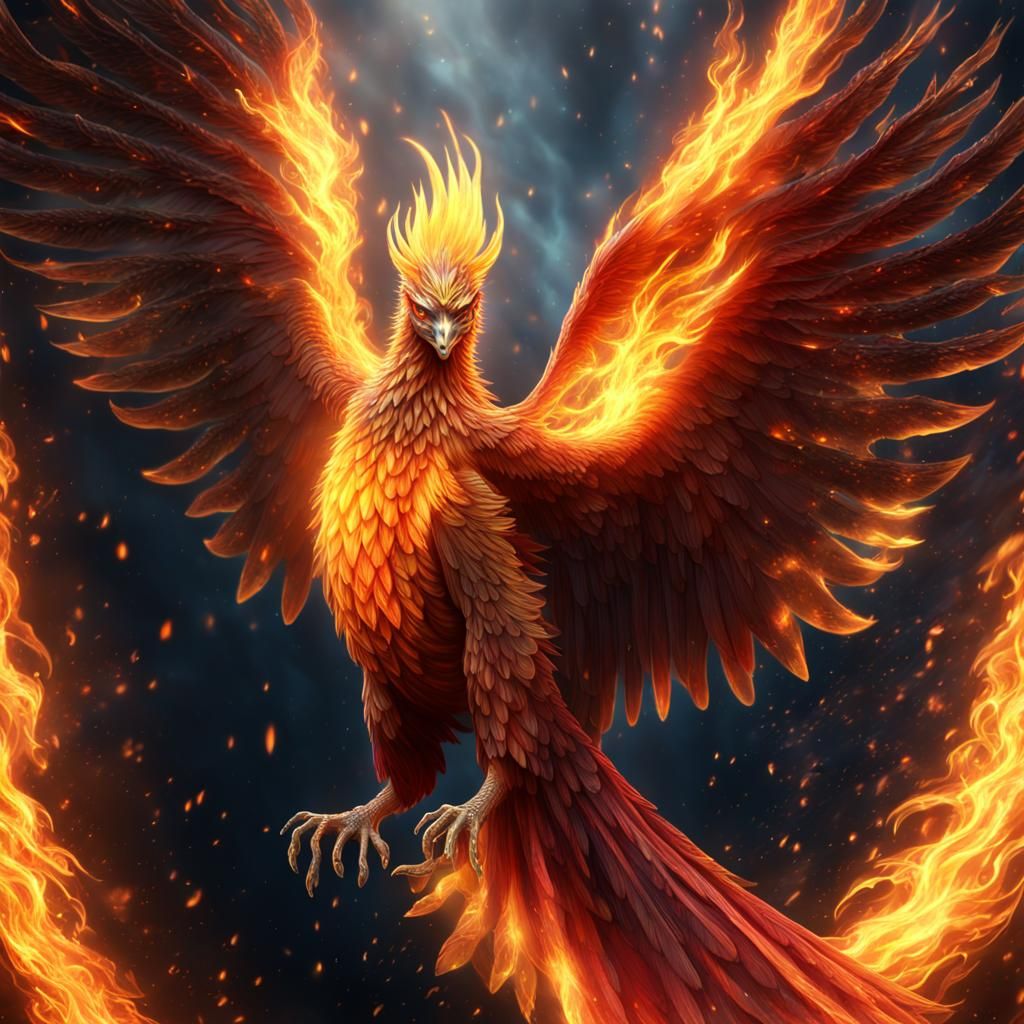 Majestic Phoenix Reborn in Holographic Flames