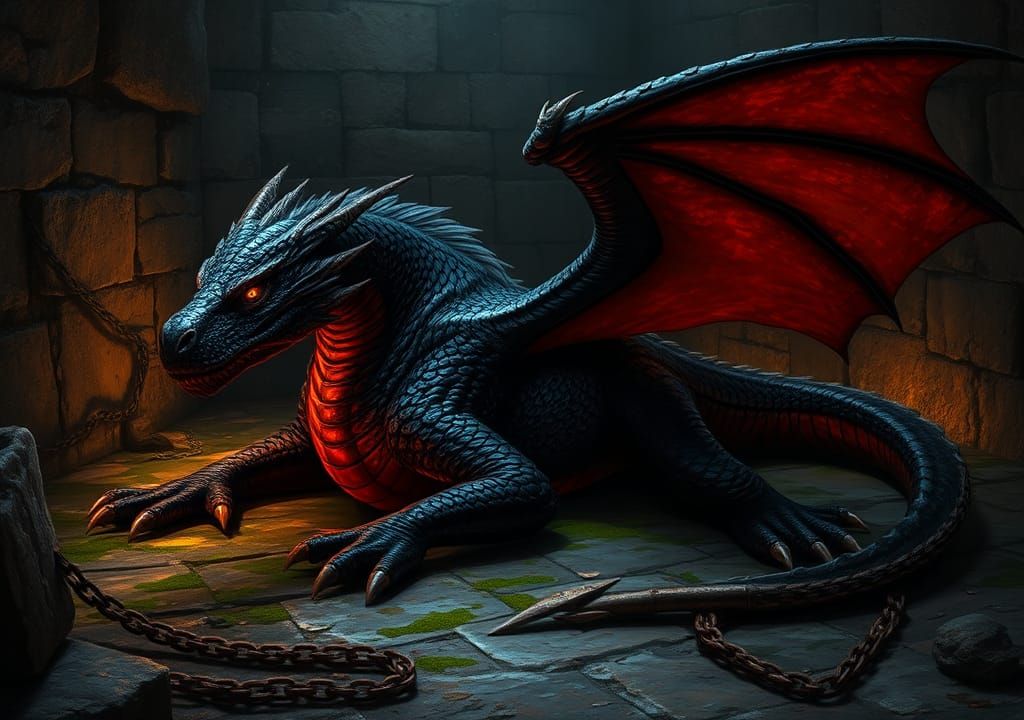 Vanquished Black Dragon in Dark Stone Cell