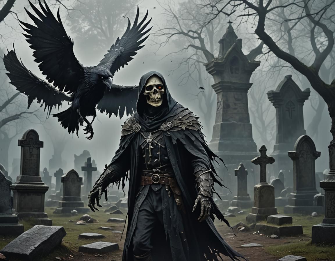 Undead Creature in Graveyard, Dark Fantasy Art