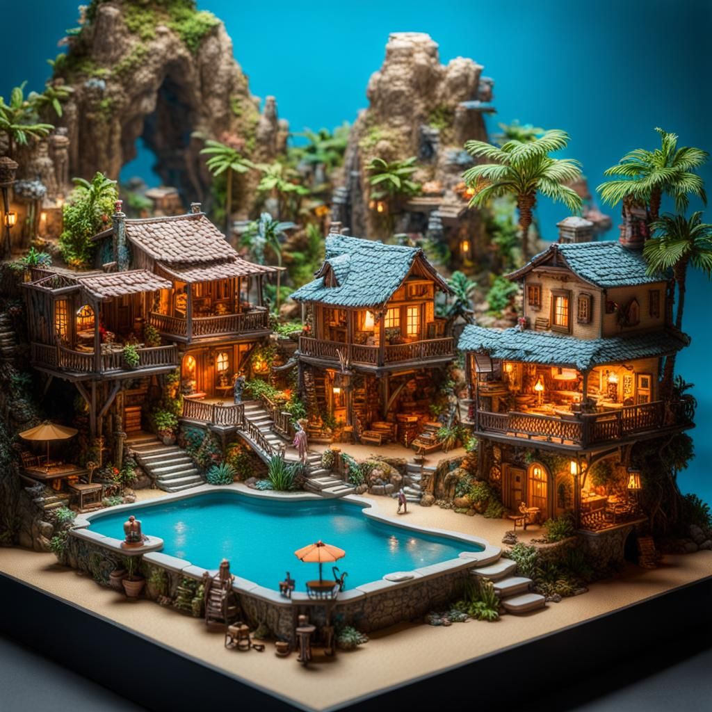Miniature Skeleton Resort Town Diorama in Fantasycore Style
