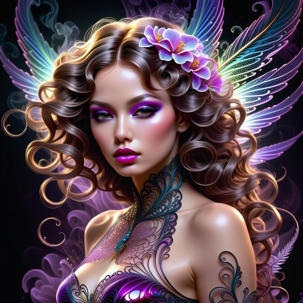 Orchid Fairy with Swirling Smoke in Gothic Art