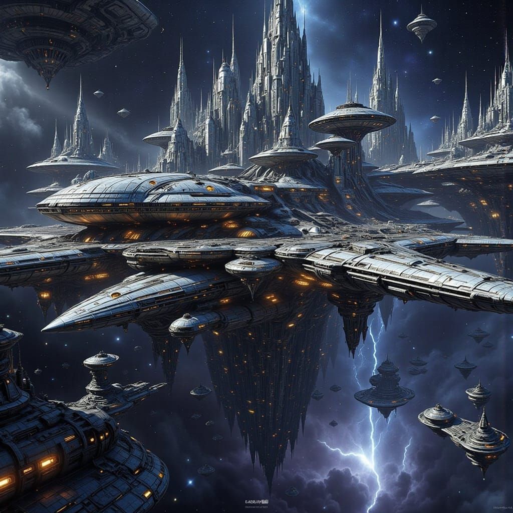 Surreal Space Station Radiates in Deep Space