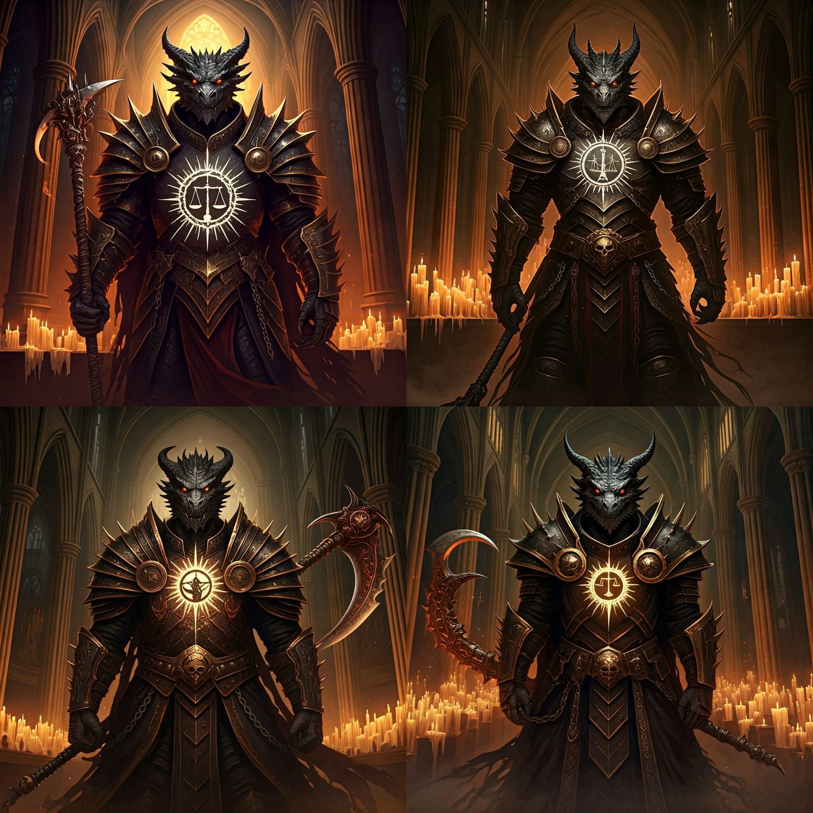 Dragonborn Death Cleric in Gothic Cathedral