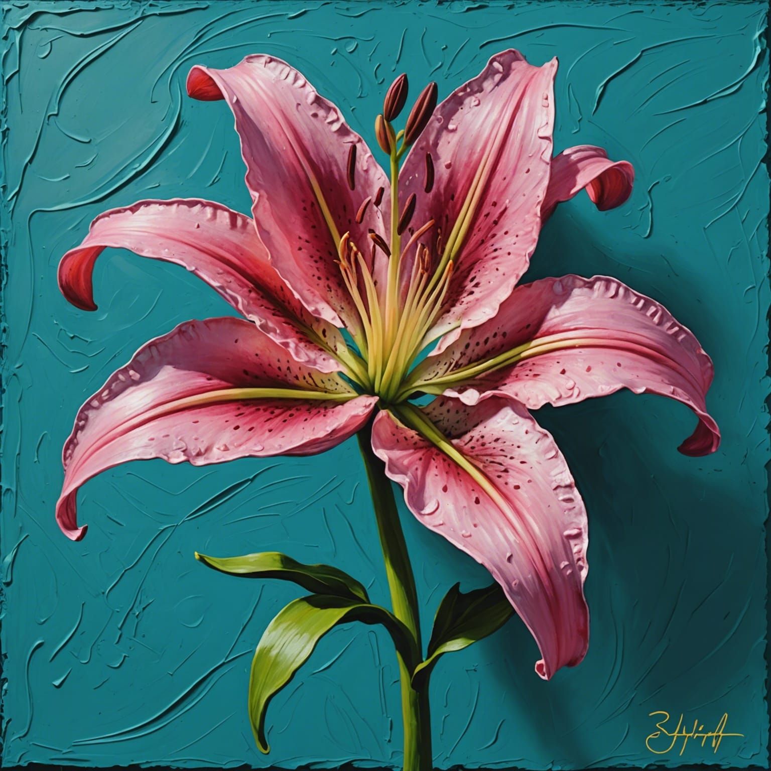 Pink Lily Impasto Painting in 3D