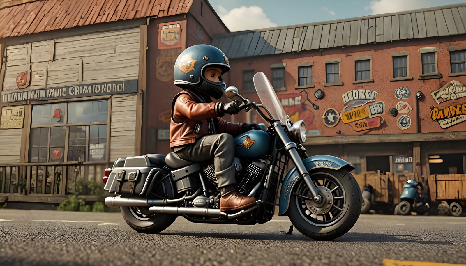 Miniature Biker on Vintage Toy Harley