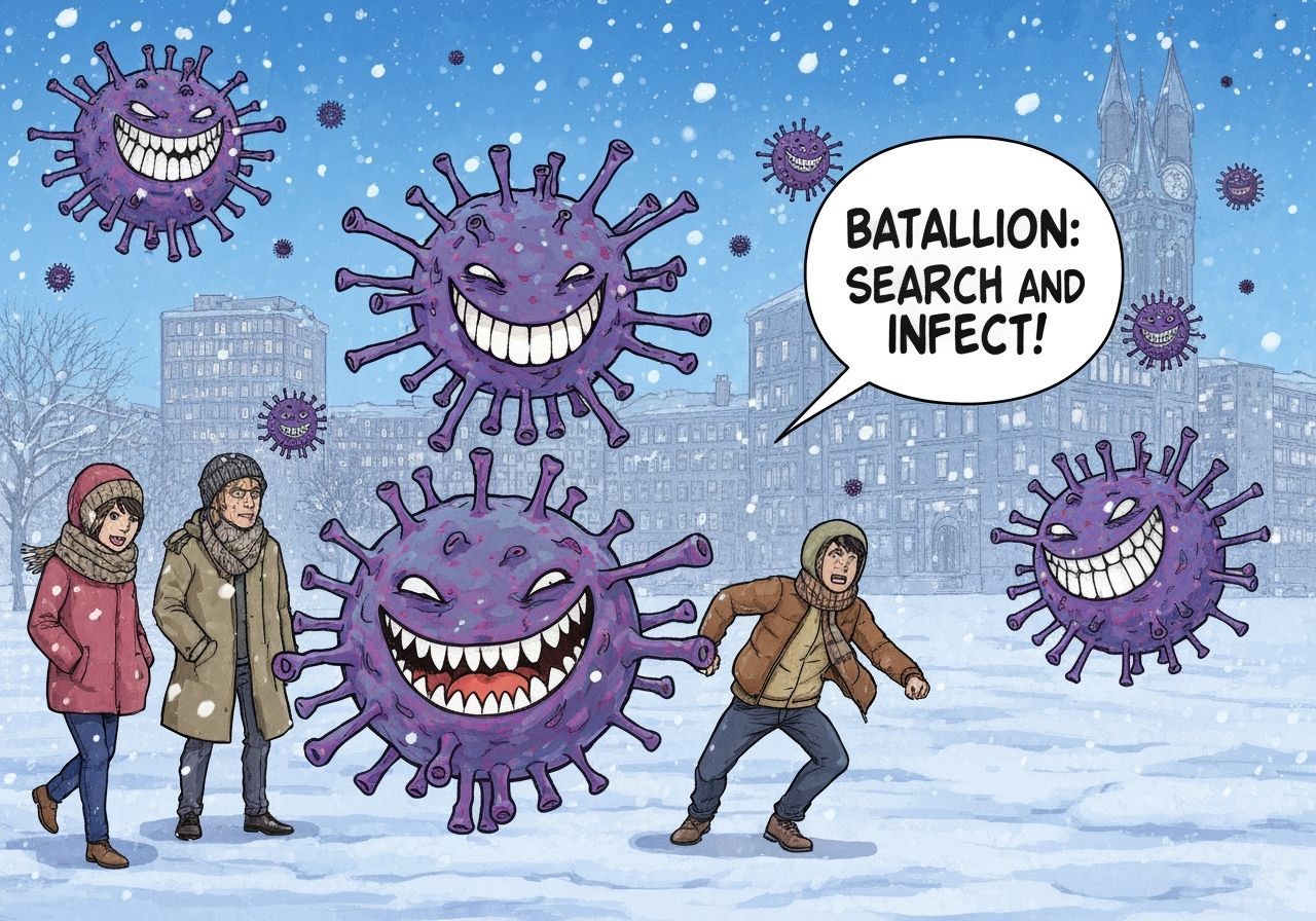 Comical Viruses Attack People on Cold Winter Day