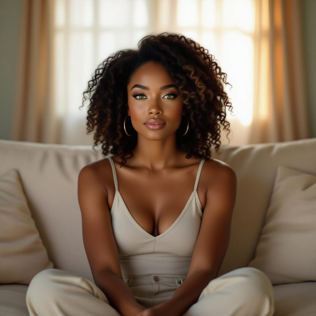 Cinematic Portrait of African Woman with Soft Curls