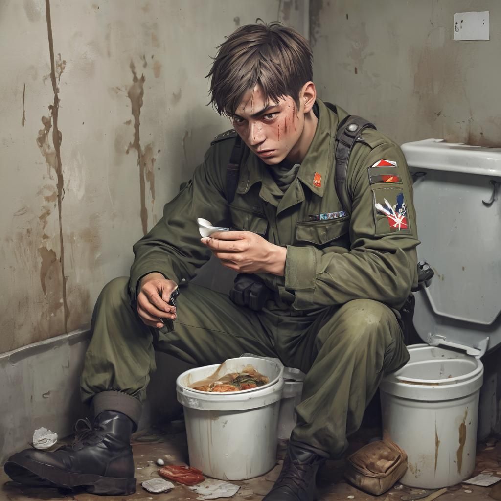 Anime Soldier Meal in Grimy Toilet