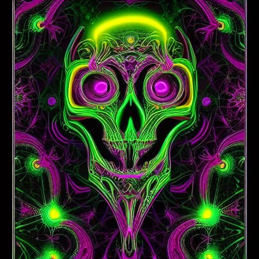 Neon Fractal Skull: Gothic Digital Art