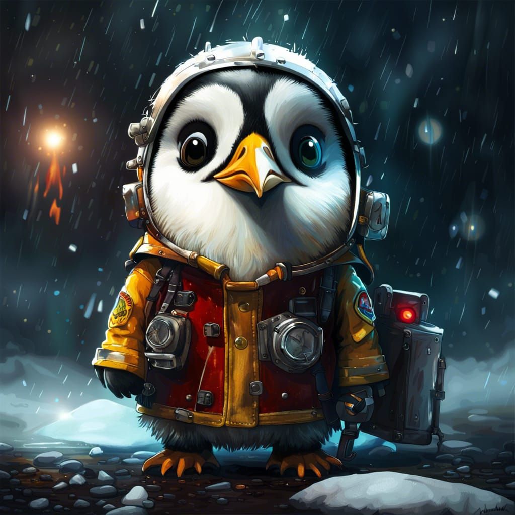Penguin Firefighter in Detailed 3D Style