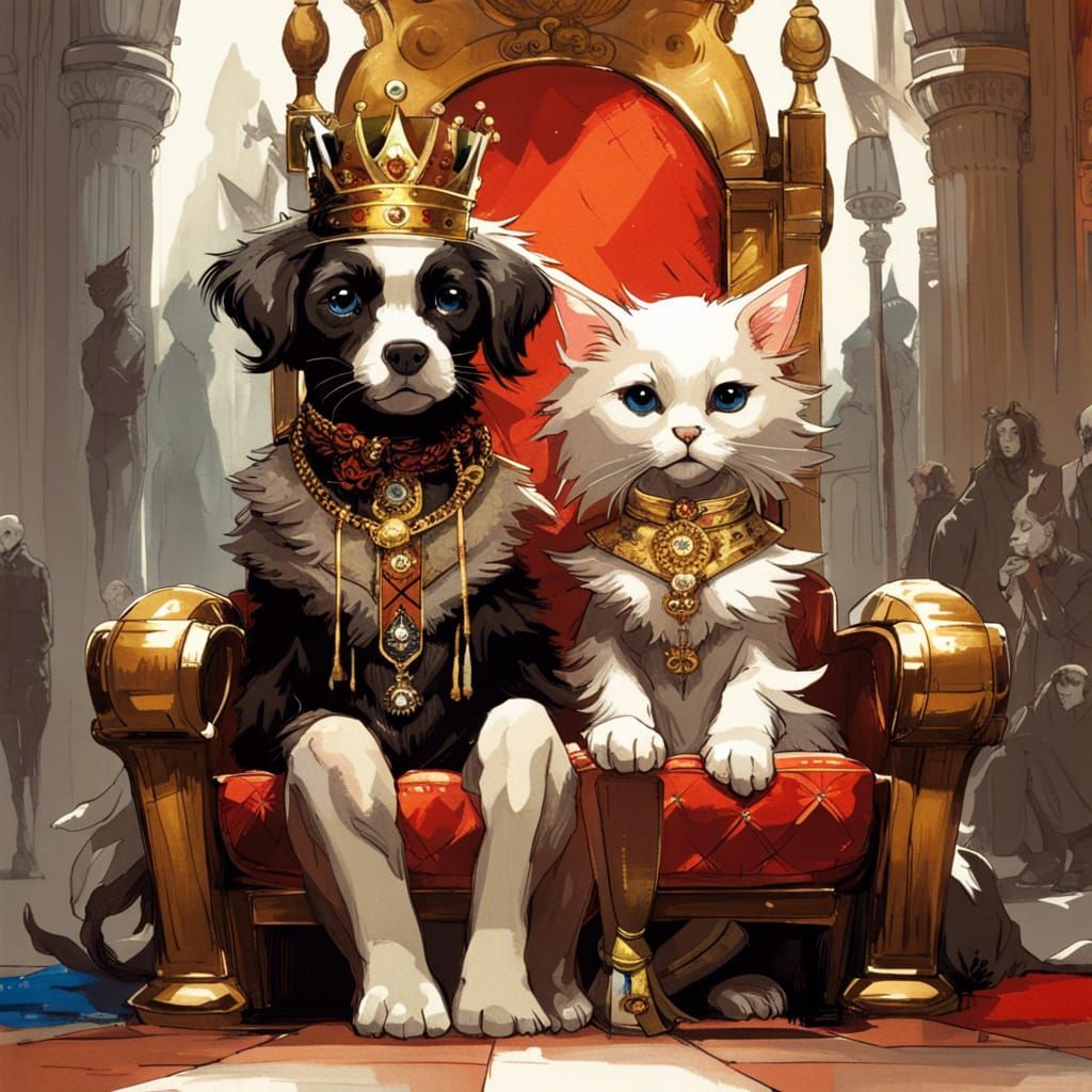 Royal Puppy and Kitten Monarchs on Thrones