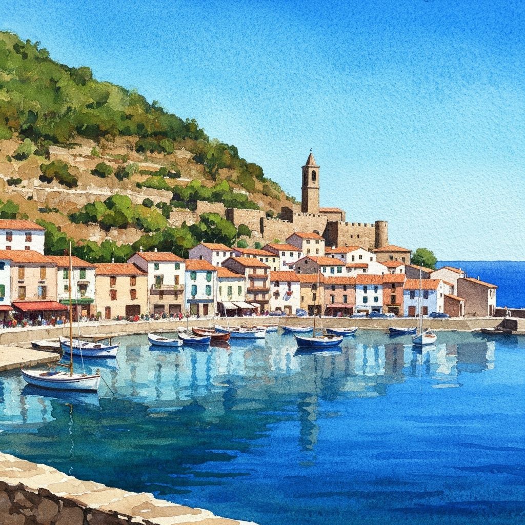 Spanish Harbor Village as Gouache Painting