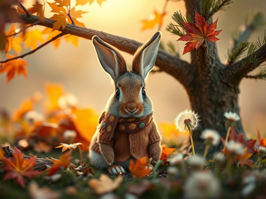 Autumn Bunny in Miniature World, Digital Painting