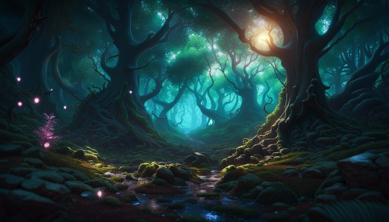 Glowing Fantasy Forest with Cosmic Energy