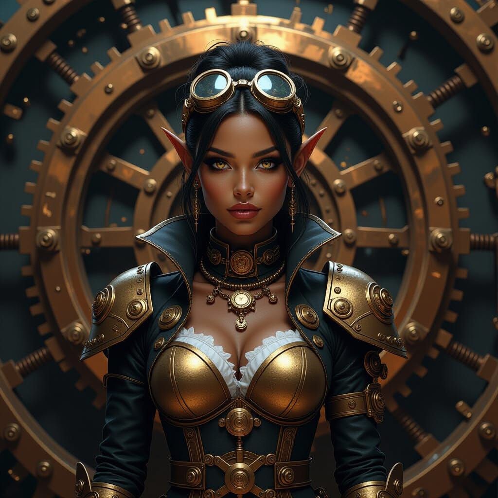 Steampunk Drow Elf with Cogs and Gears