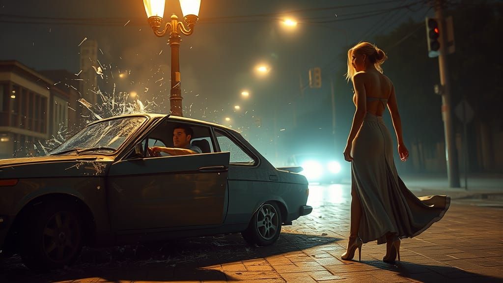 Crash Scene Amidst Elegant Chaos