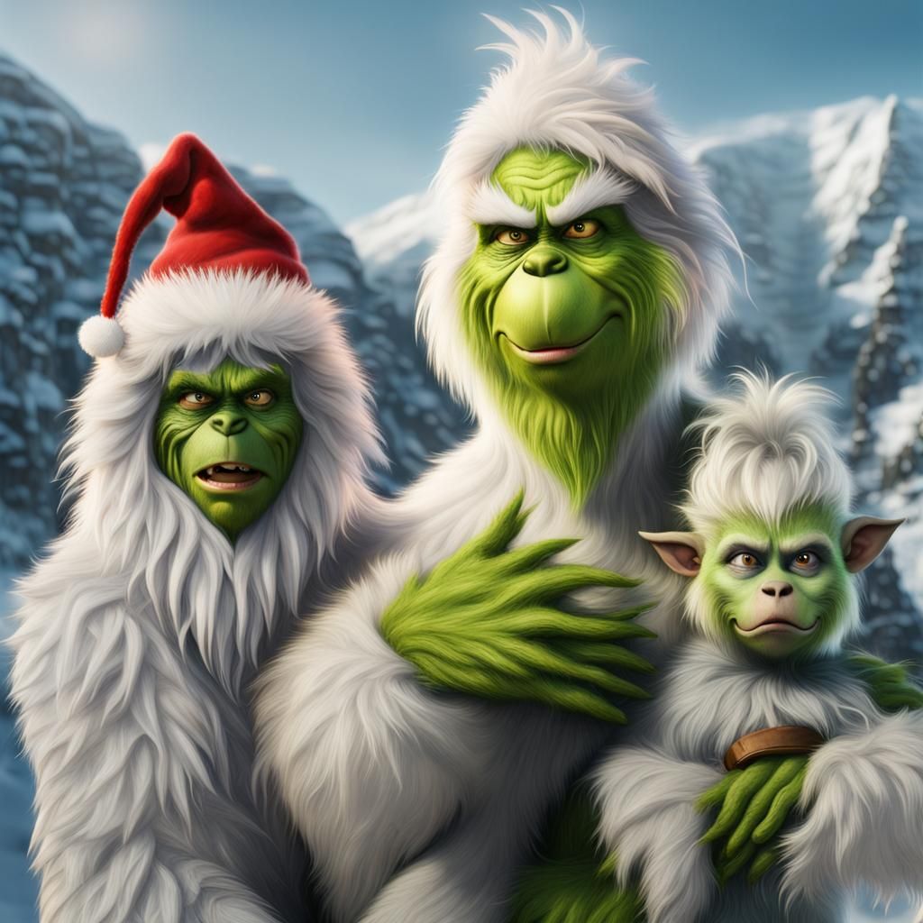 Hyperrealistic 8k Portrait: The Grinch and Yeti Family
