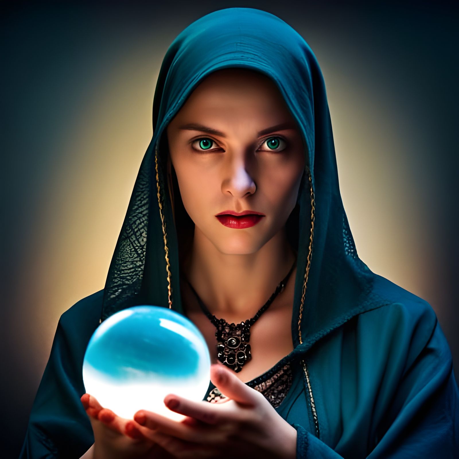 Young Clairvoyant with Crystal Ball in HDR