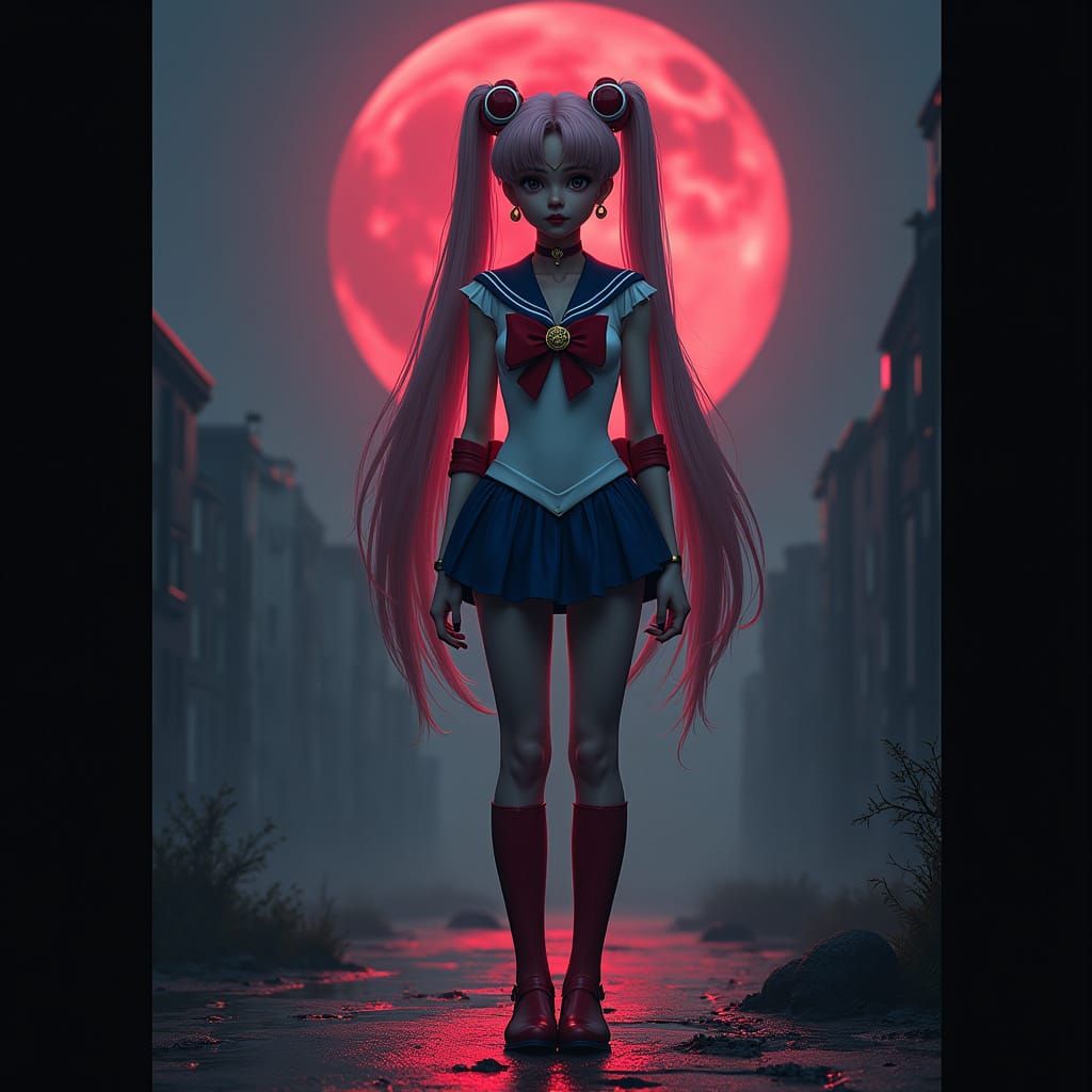 Dystopian Sailor Moon in a Futuristic City