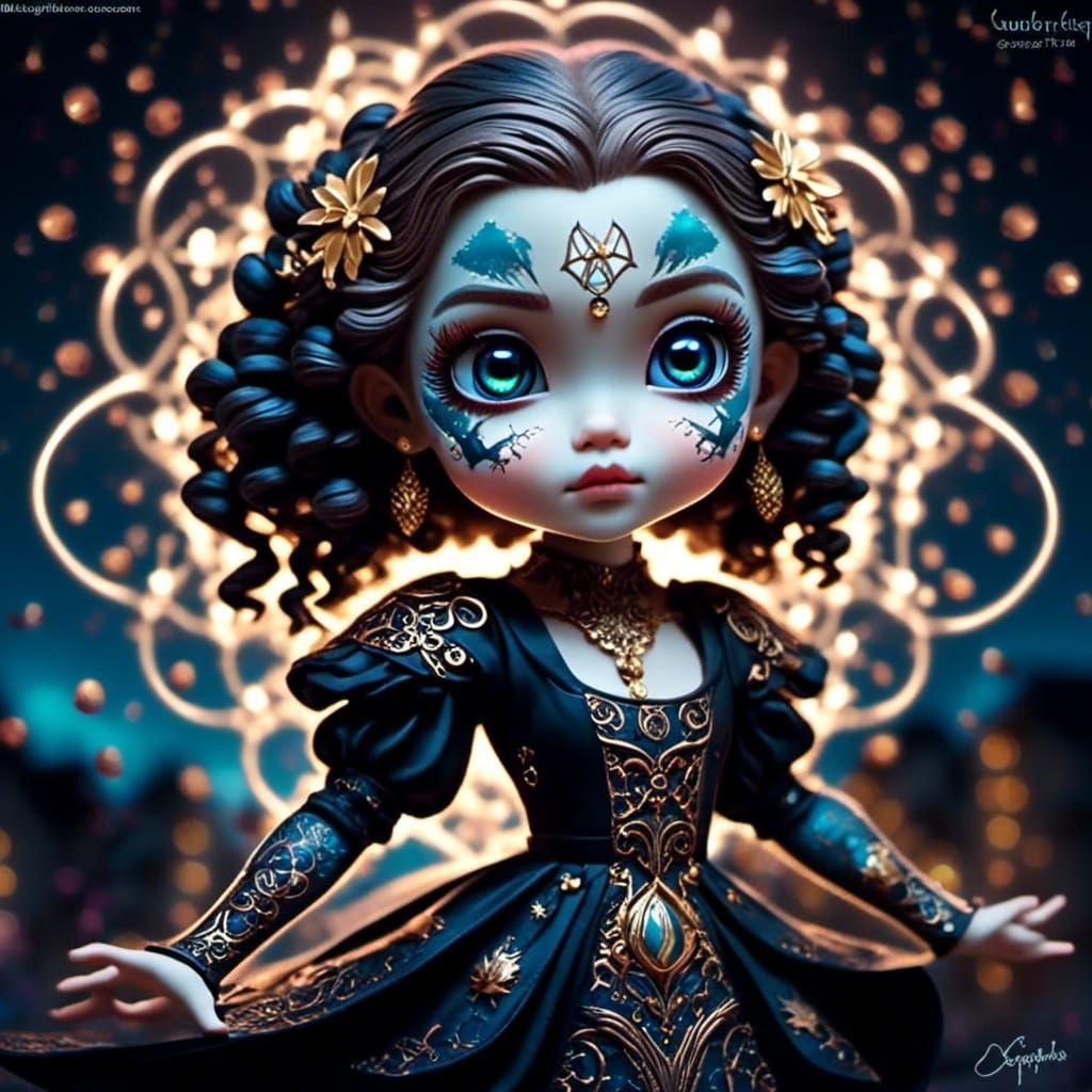 Magical Chibi Girl Portrait in Jasmine Beckett Griffith Styl...