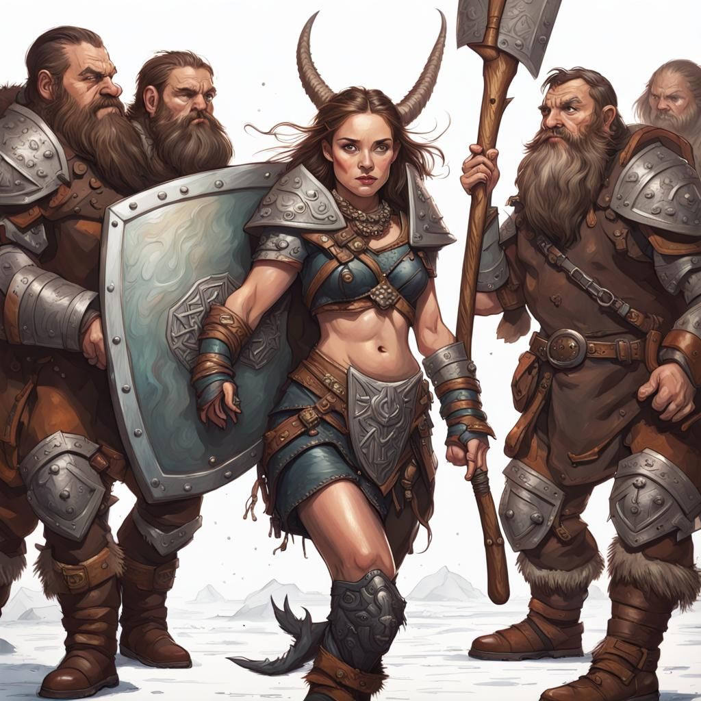 Dwarf Warrior Woman in Battle: Hyperrealistic Splash Art