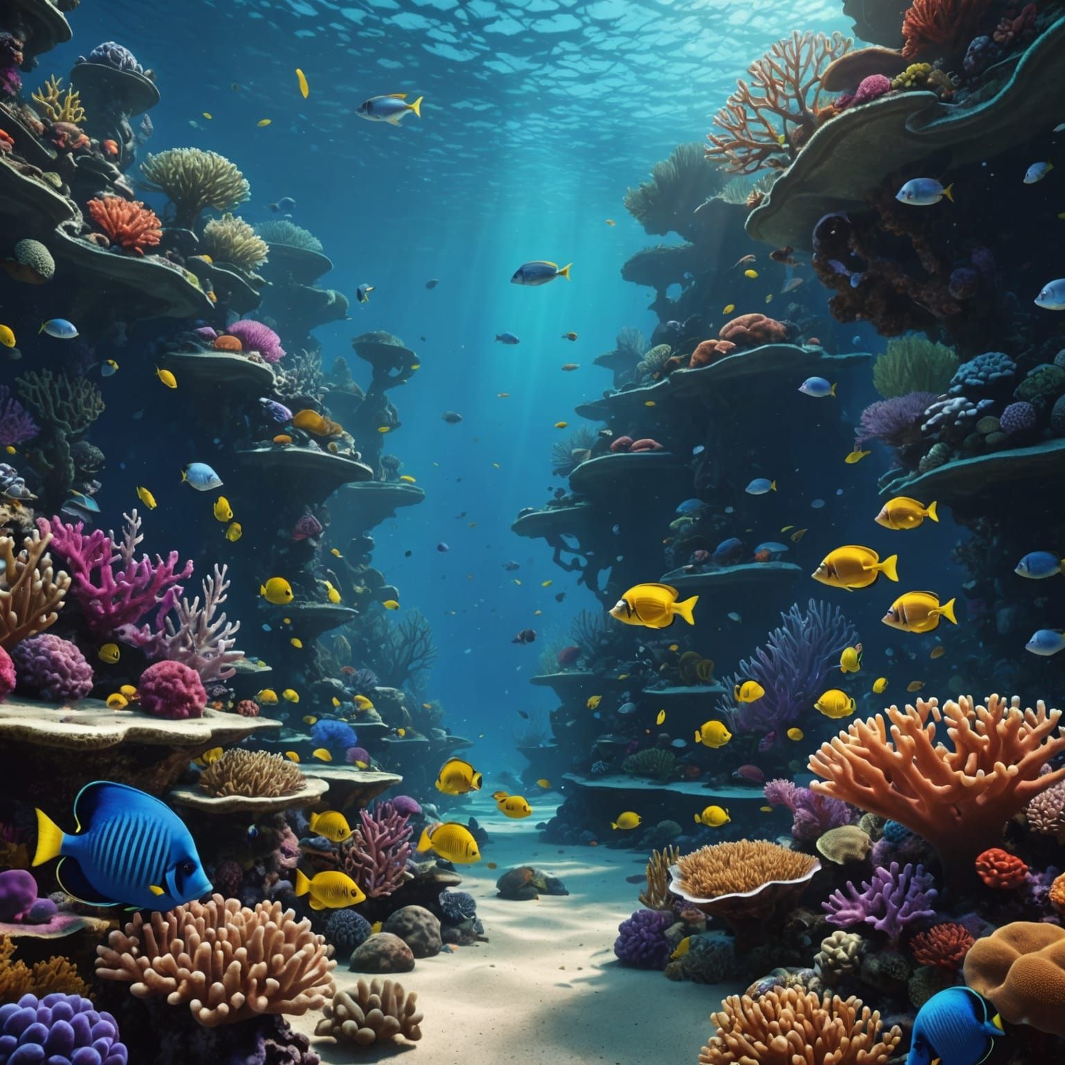 Underwater Coral Reef Ecosystem in Deep Color