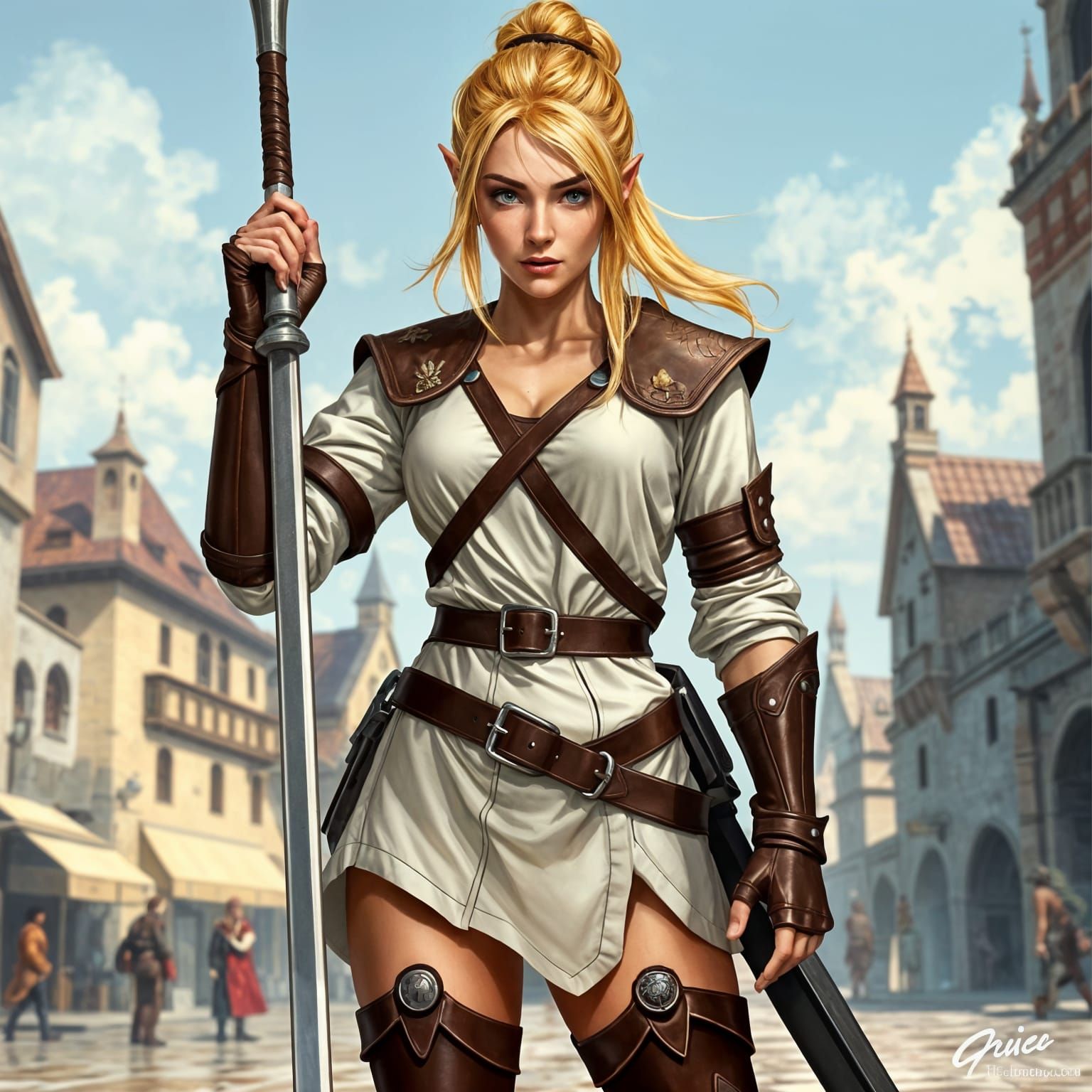 Elegant Half-Elf Ranger in Brown Leather Armor