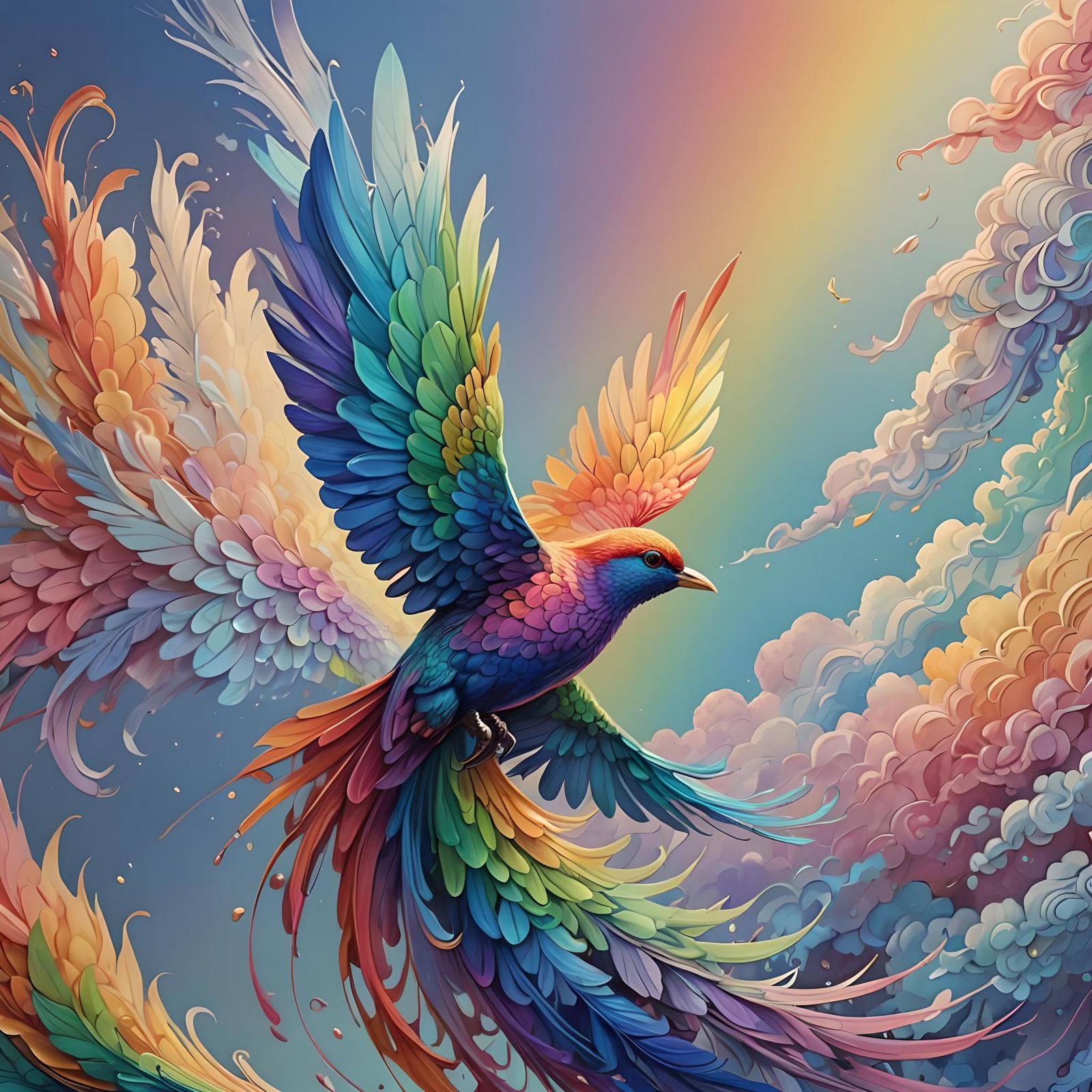 Rainbow Bird Soaring Through the Sky