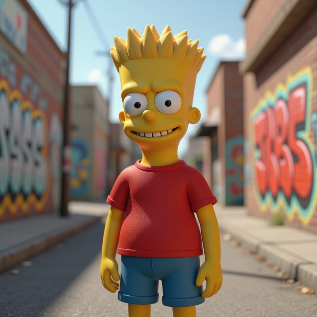 Photorealistic Bart Simpson in Urban Graffiti Scene