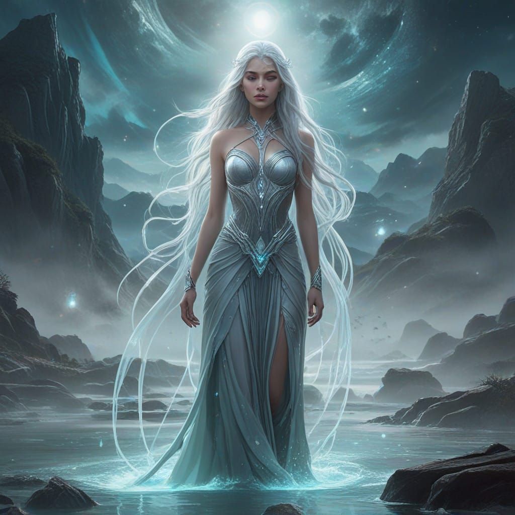 Enigmatic Aquarian Siren in Futuristic Mysticism