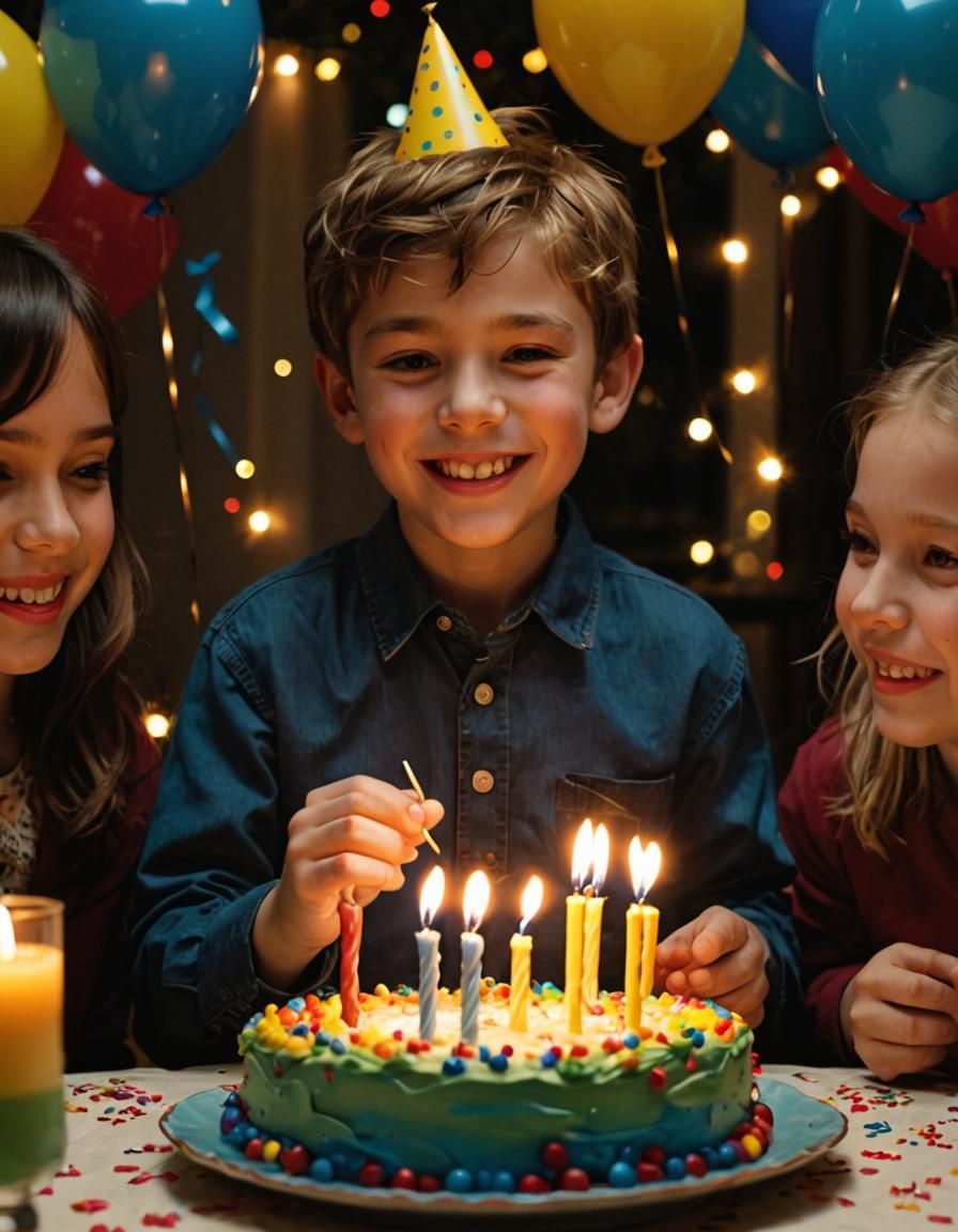Joyful Boy About to Blow Out Birthday Candles