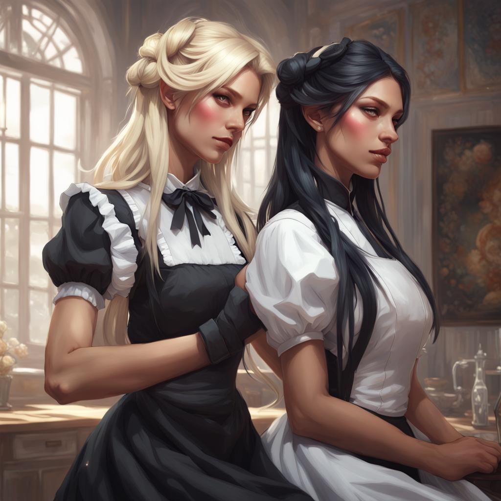 Maid Brushing Mistress Hair: Hyperdetailed Portrait