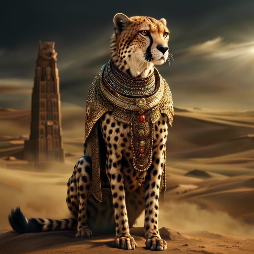Egyptian Cheetah God in Digital Matte Painting