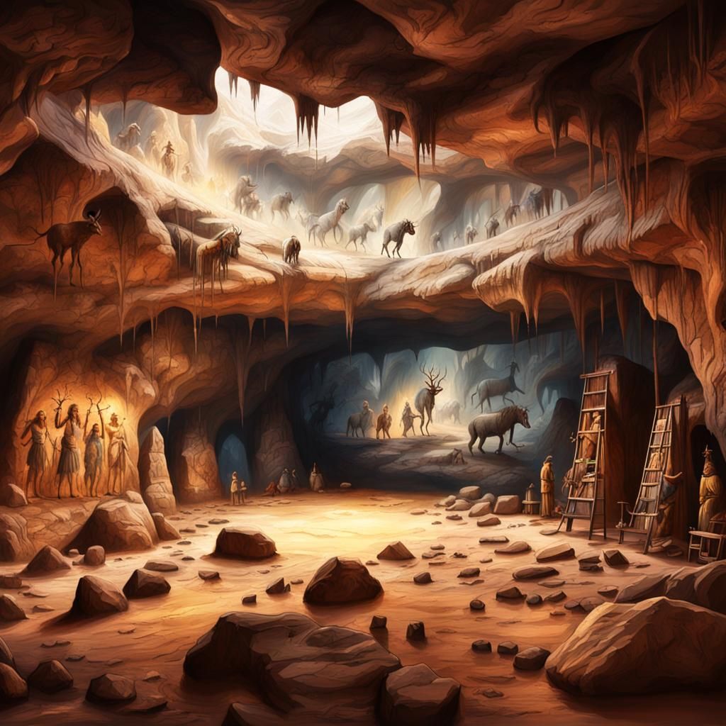 Prehistoric Cave Paintings on Cave Wall