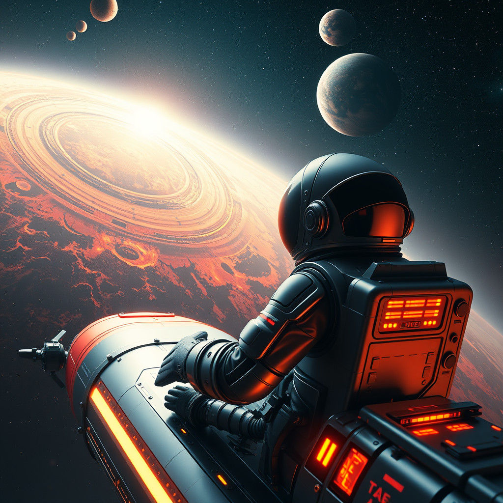 Lava Astronaut Piloting Rocket Through Cosmos in 8k