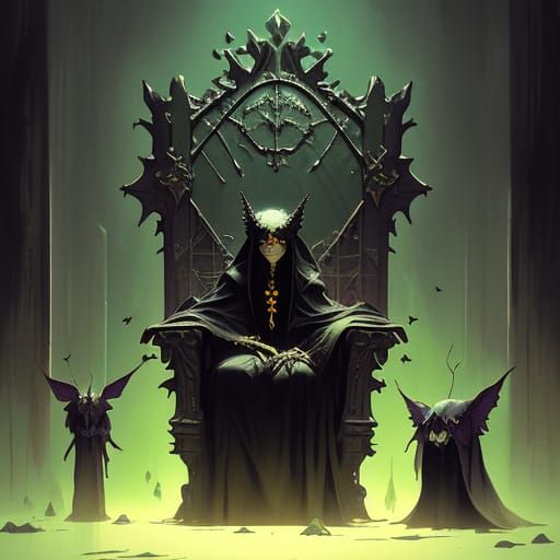 Dark Fantasy Empress Dissolving into Moths in Gothic Throne ...