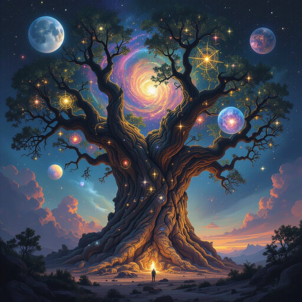 Ancient Celestial Tree in Deep Space Matte Painting