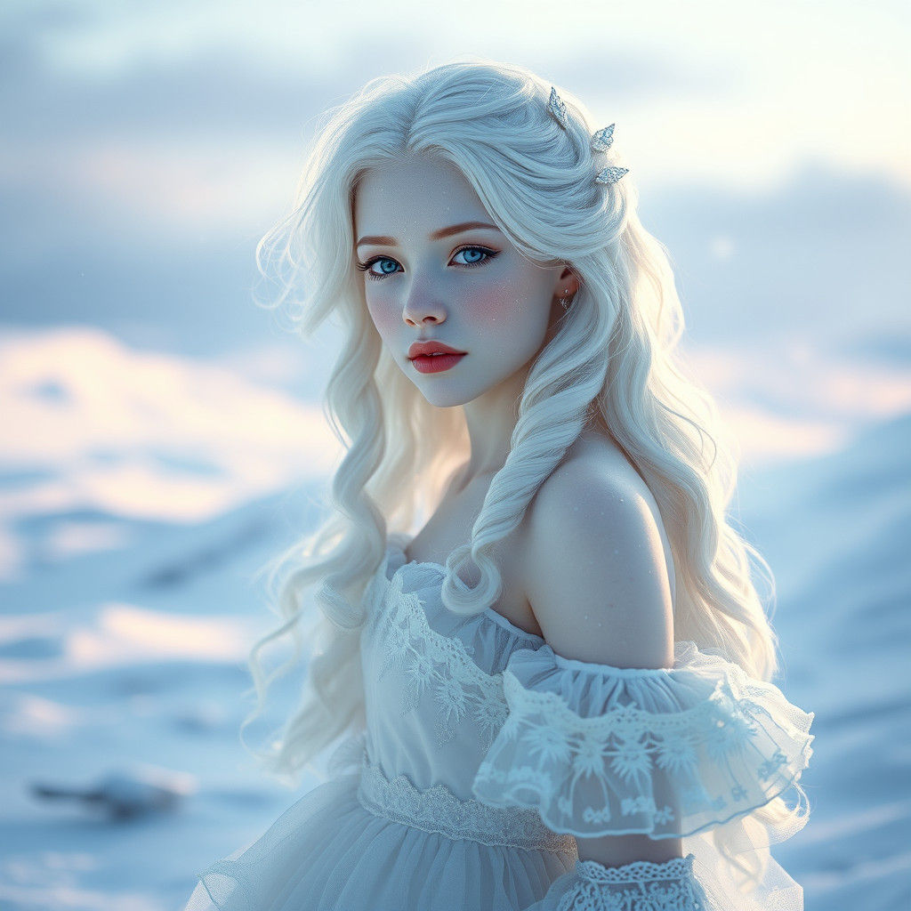 Albino Girl in Snowy Landscape: Fantasy Art