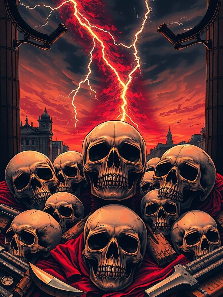 Elegant Clockpunk Horror Movie Poster with Skulls and Fiery ...