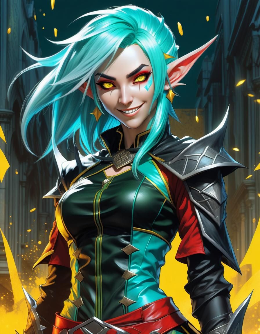 Alluring Elf Rogue in Dynamic Comic Book Art