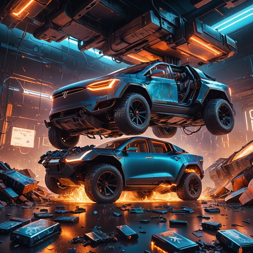 Tesla Cybertruck Upside Down: Futuristic Concept Art