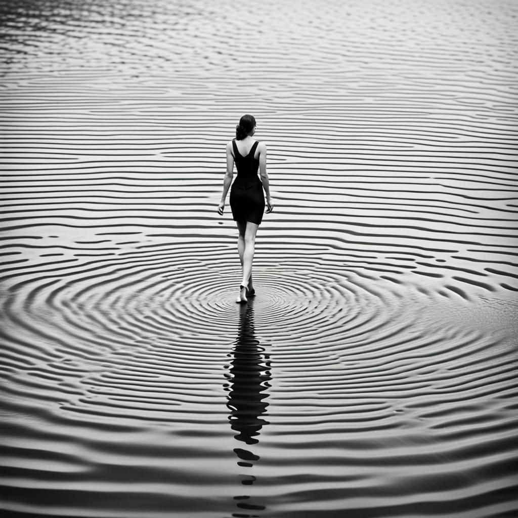 Hourglass Reflects Pinup in Dreamlike River Scene