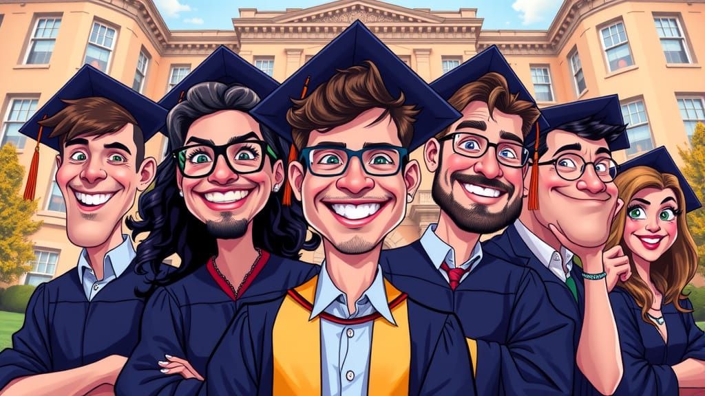 Funny Graduate Caricatures in Bold Cartoon Style